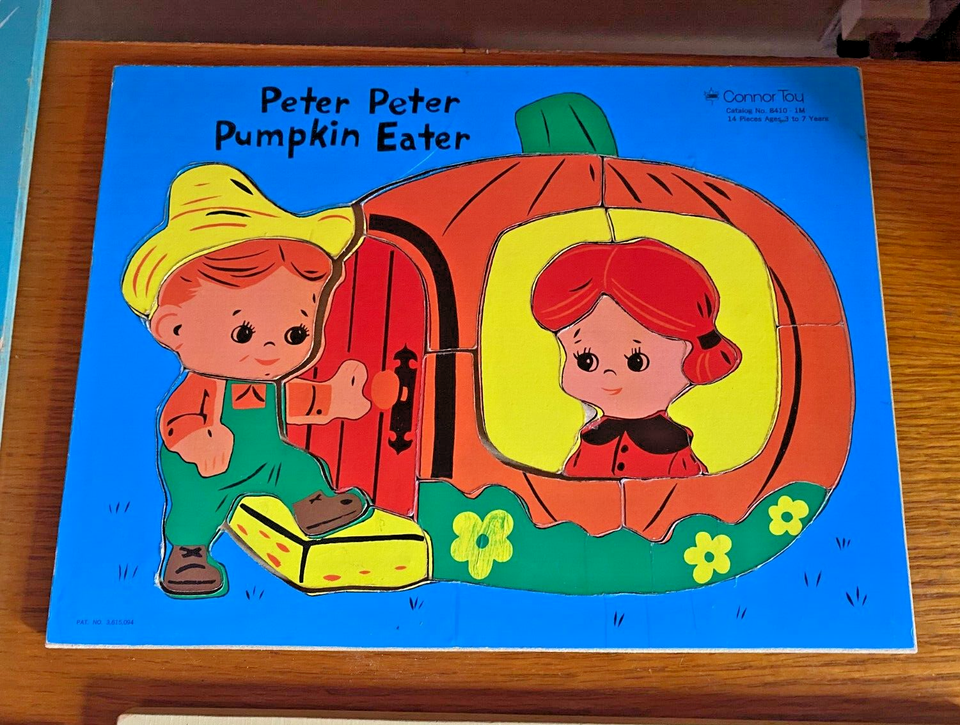 Four 60's 70's Vintage Wooden Puzzles Nursery Rhymes PLAYSKOOL SIFO