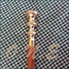 Vintage Solid Brass Antique Golden Knob Head Handle Wooden Walking Stick Cane