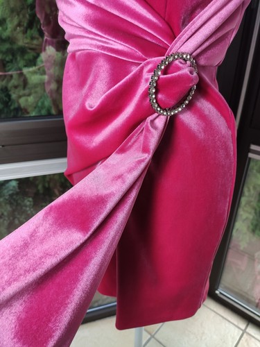 Mini Kleid river island pink samt Straß Silvester dinner weihnachten schulterfre - Bild 8 von 11