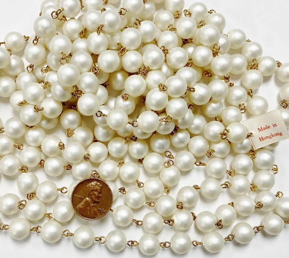10 PIES VINTAGE HONG KONG SATINADO 10mm. CADENA CONTINUA ROSARIO LATÓN PERLA 1016 Foto 2 de 4
