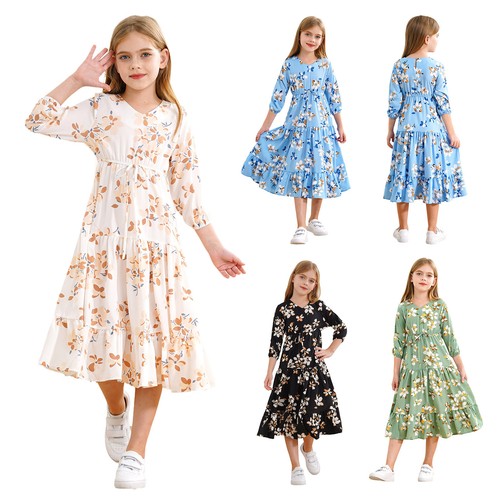 Girls Maxi Dress V Neck Daily Wear High Waist Long Dresses Cute Summer Dress - 第 3/56 張圖片