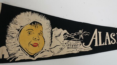 Vintage Alaska Ice Fishing / Spear Fishing Eskimo Native Black Pennant