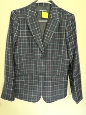 VTG BROOKS BROTHERS Womens Fully Lined 100 WOOL NAVY PLAID Preppy BLAZER Sz 12
