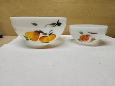 Vintage Gay Fad Anchor Hocking FIRE KING Hand Painted Milk Glass BOWLS 2pc Set