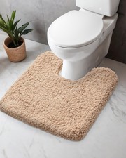 Toilet Rug U Shaped Beige 23x24 Machine Washable Non Slip Toilet Floor Mat So...