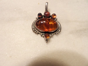 Sterling SILVER Large AMBER? Stone Pendant- so Pretty