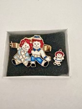 Vtg 70  s Mamselle Raggedy Ann Andy Ponytail Hair Clip  80s Charm Metal Enamel