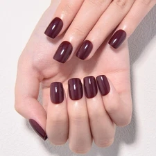 evpct Wine Red Glossy Press on Nails Short Square Nails for Women Gift, Dark ...