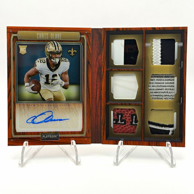 Panini Playbook 2022 Chris Olave Saints RC Auto Mem Prime Booklet #RSL-9 /25