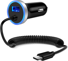 USB C Car Charger,3.4A Fast Car Charging Lighter Adapter 3Ft Type C Coiled Cable