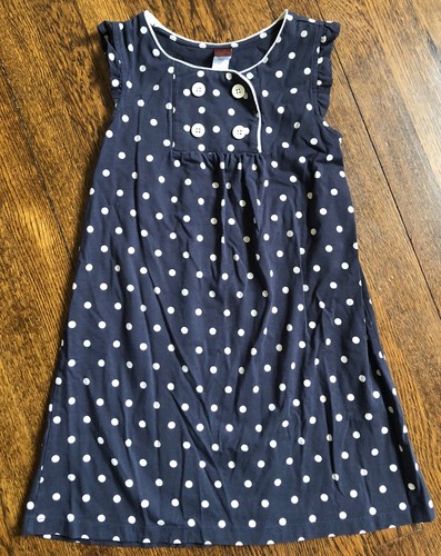 Tea Collection Dress Girls Size 7 Navy Blue White Dots A-line Summer Dress EUC