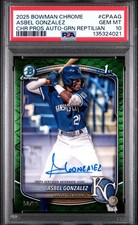 2025 BOWMAN CHROME PROSPECT AUTOS GREEN REPTILIAN ASBEL GONZALEZ 50/99 PSA 10