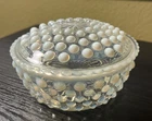 Vtg Anchor Hocking MOONSTONE/Hobnail-Opalescent-Powder Dish/Trinket Box/Lid