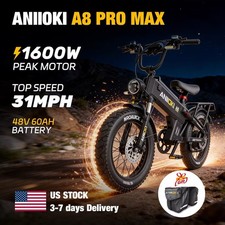 ANIIOKI 20'' 1600W Electric Bicycle 48V 60Ah 31mph Fat Tire Cruiser E-Bike A8 US