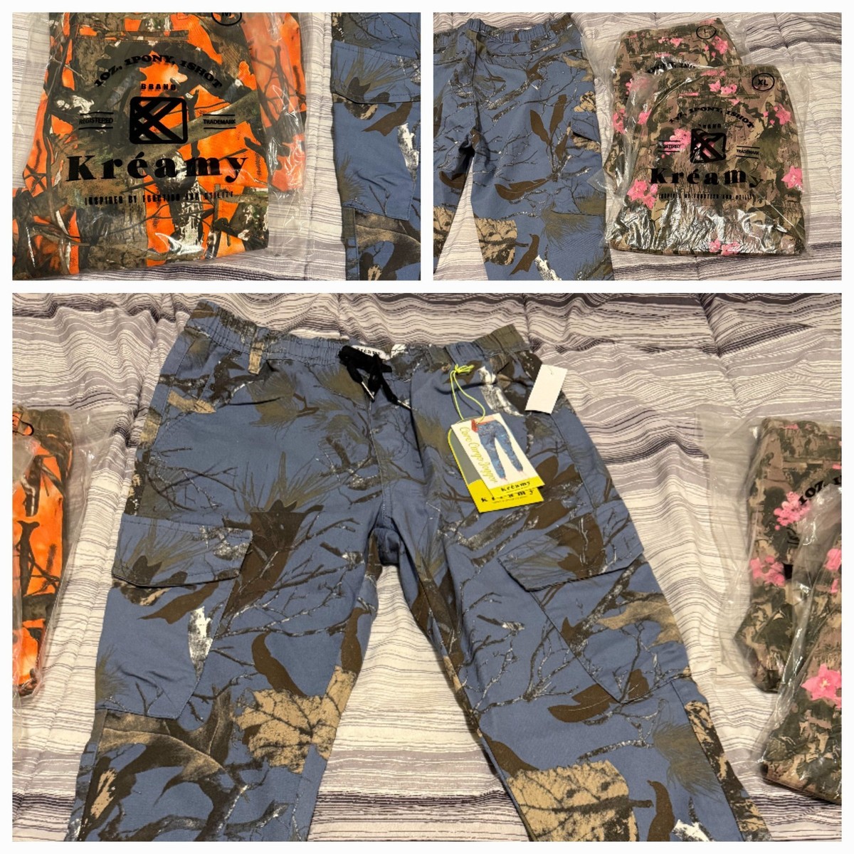 6 pairs Kreamy Camouflage Pants Blue, orange, pink M, L, XL