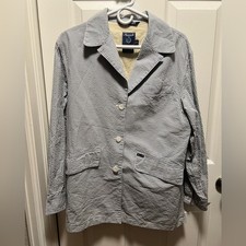 Faconnable Blue White Check Chambray Blazer Jacket Vintage Men's Sz M