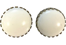 Miriam Haskell Vintage Clip-On Earrings Round White Cabochon Retro Style