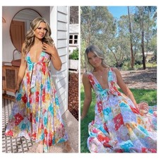 Zimmermann Bells Tie Front Long Dress in Multi Floral Patchwork Maxi size 1 US 6