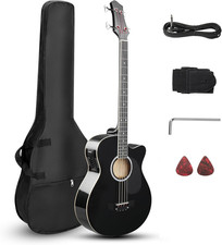 4 String Acoustic Bass Guitar, Full Size Bass Guitar Kit with Portable Guitar Ba
