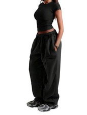 Womens Wide Leg Sweatpants Elastic Waisted Joggers Fashion Baggy Sweat Pants ...