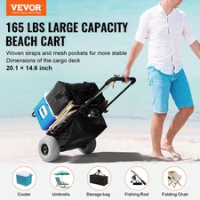 Beach Cart with Balloon Wheels, 165LB Capacity, Folding Sand Dolly for Beach