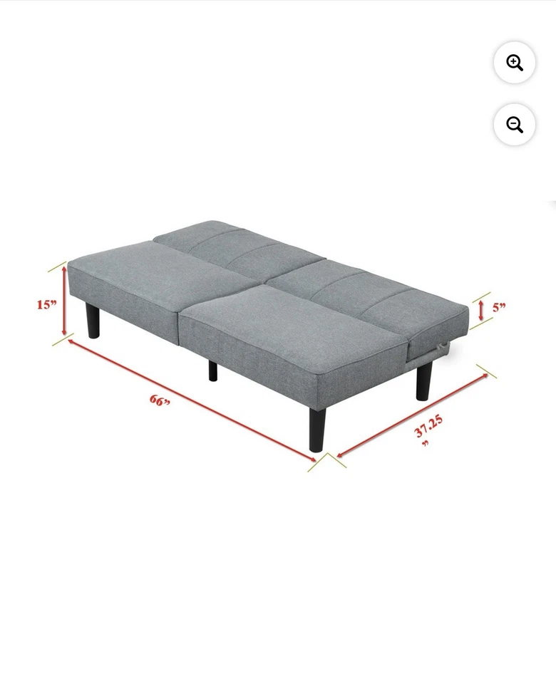 Futón de estudio Mainstays 66", tapizado de lino gris Foto 3 de 4