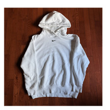 Vintage Nike Center Swoosh Hoodie White - Y2K Middle Check Pullover - Size Small