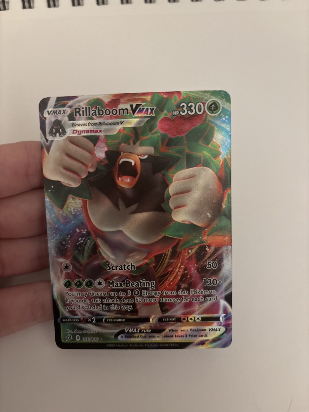 Pokémon TCG Rillaboom VMAX Holo Ultra Rare Card Rebel Clash 018/192 NM Condition