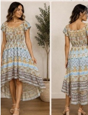 NWT Raga Size Small Dress High Low W/ Cap Sleeves Floral Print Boho Vibes Galore