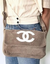 Borsa a tracolla Precision From Chanel Terry in tessuto tortora beige
