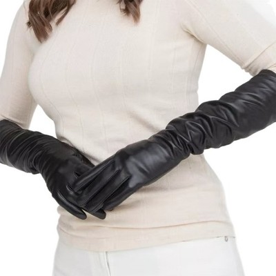 Women Long PU Leather Operas Gloves Costume Accessories Elastic Fit 15 Inch