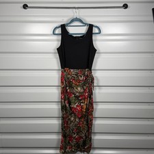 UM & COMPANY Black Tank Top Floral Wrap Maxi Dress Women S/S Tropical Vacation