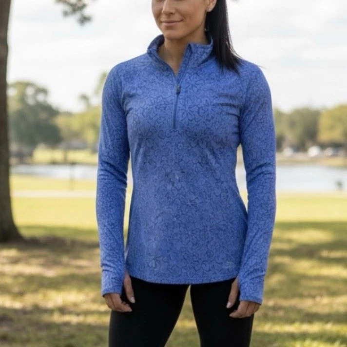 LL Bean Blue Mid Weight 1/4 Zip Base Layer Quick Dry Pullover Size LARGE Pocket