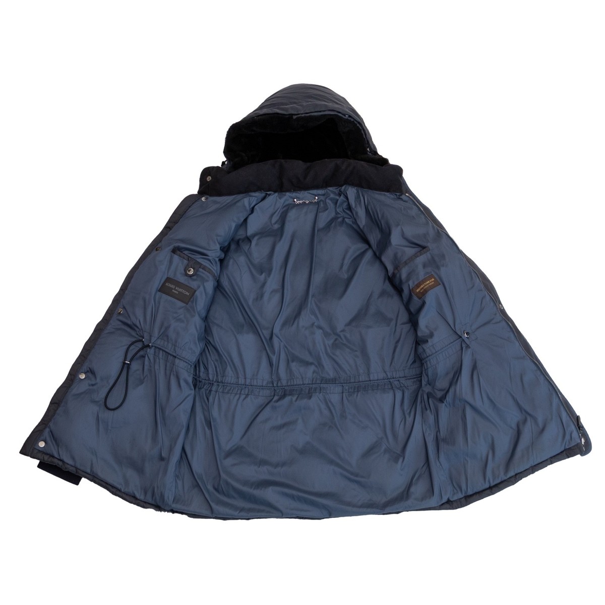 Louis Vuitton ネイビー ダウンジャケット Louis Vuitton Down Jacket Mens EU 48 Navy Blue Hooded Puffer Coat