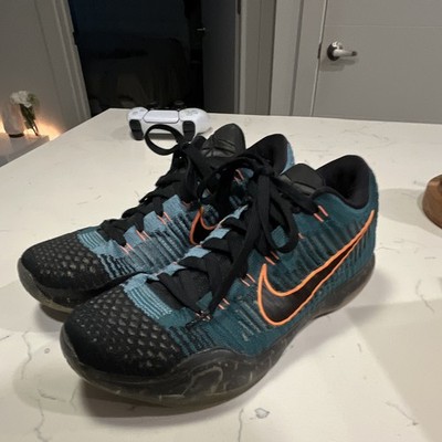 Nike Kobe 10 Teal Black Orange Low Top Basketball Sneakers Rubber Sole