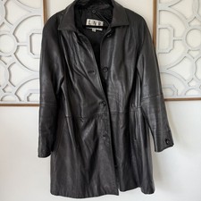 LNR Womens Black Genuine Leather Long Collare...