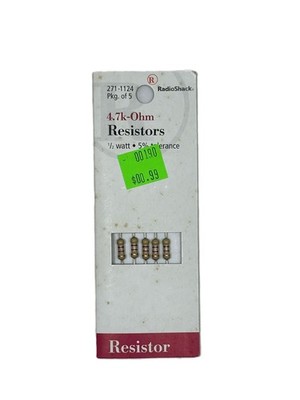 Authentic RadioShack Carbon Film Resistor 4.7K-Ohm 1/2-Watt 5% (Pk of 5) 2711124