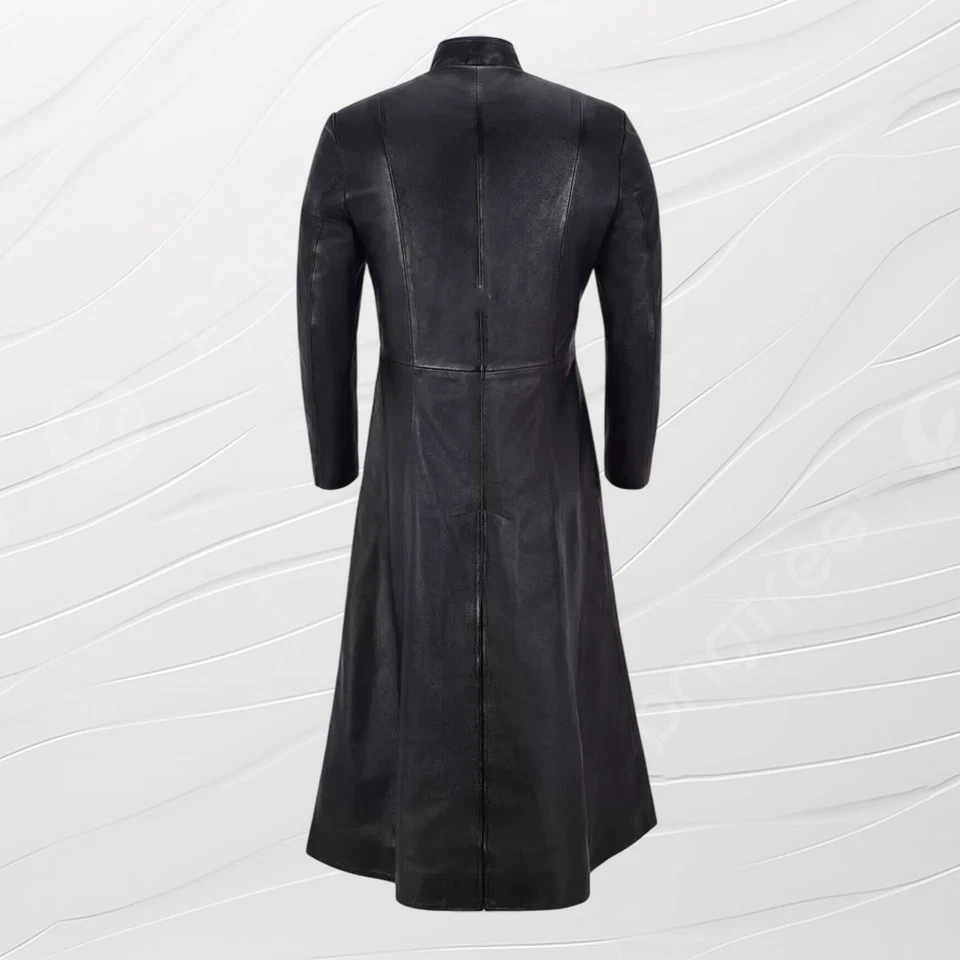 Street Style Vibe: Men’s Black Button Leather Handmade Biker Coat Gift For Him - Image 2 of 3