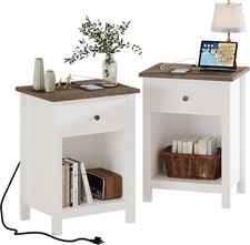 ChooChoo Farmhouse Nightstand Set of 2,Night Stand W/ Charging Station Wooden