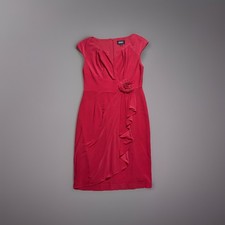 Adrianna Papell Red Sheath Dress V-Neck Ruffle Flower Cap Sleeveless Size 8
