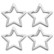 4 Pcs Star Shaped Spring Keychain Clip Metal 1.6 Inch Snap Hook, Silver