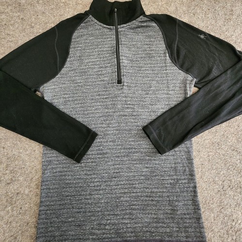 Smartwool Merino 250 Base Layer schwarz grau 1/4 Zip Herren L Large Thermo Wandern