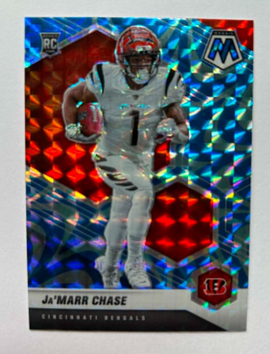 Ja'Marr Chase RC, Reactive Blue #307 - 2021 Panini Mosaic