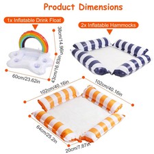 3Pcs Adult Inflatable Pool Floats 1 Drink  Snack Float 2 Hammocks Water Play US