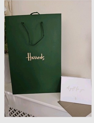 X HARRODS London Luxury Green gold Gift Bag Card carrier Large
