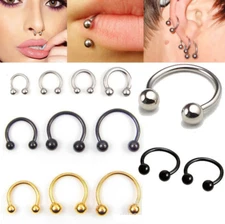2PCS Stainless Steel EARRINGS Nose Septum Helix Lip Tragus Ring Body Piercing