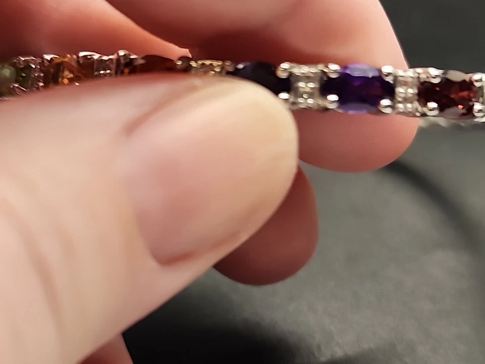 7.5" Multicolor Tourmaline Rhodium Over .925 w/ Topaz Accents Hinged Bracelet - Image 4 of 4