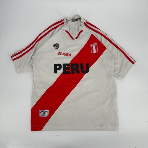 Y2K Peru Artica Ever Cool Performance Fußball Trikot weiß rot distressed L