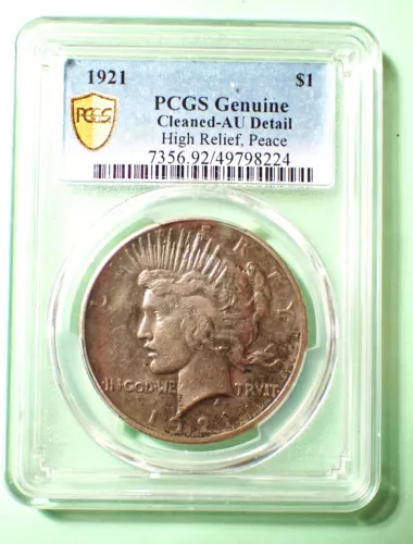 1921 High Relief Peace Silver Dollar $1 PCGS Almost Uncirculated   PD 002