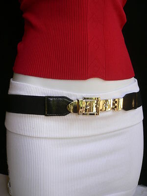 Women Skinny Silver Fashion Belt Studs Buckle Hip High Waist Stretch Band S M